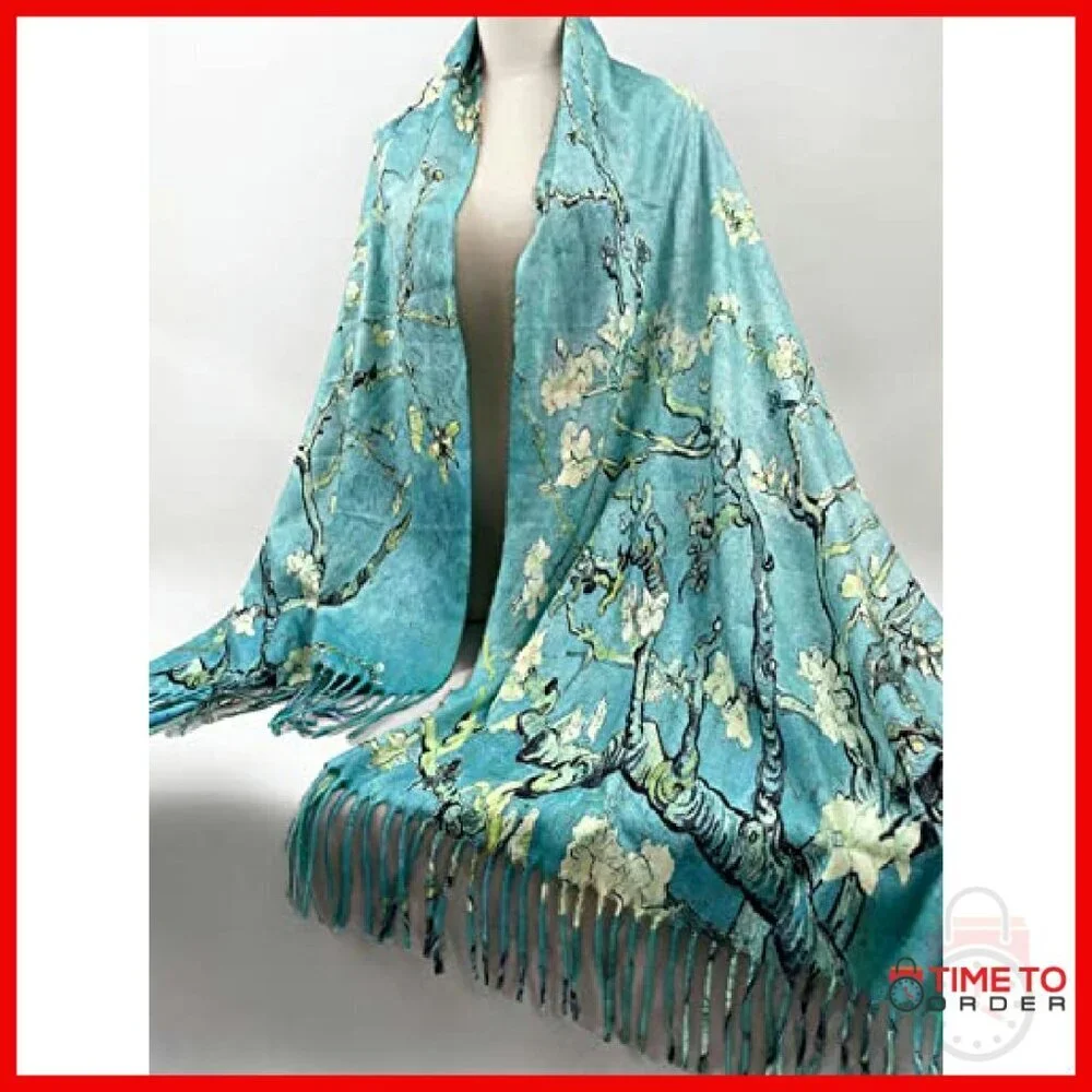 Reversible Van Gogh Art Scarf Wrap Shawl 27.5x78.7 Inches Soft Pashmina